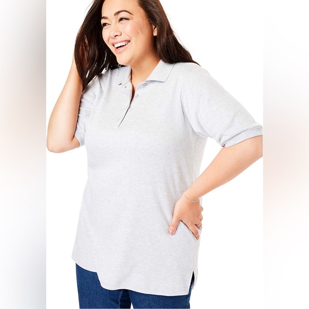 Woman Within Women's Plus Size Elbow-Sleeve Polo Shirt-3XL